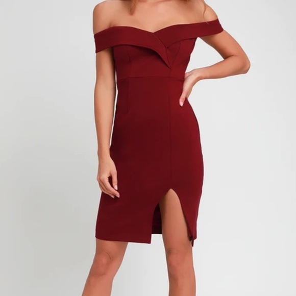 Lulus Dresses & Skirts - Lulu’s glam burgundy off shoulder dress size xs